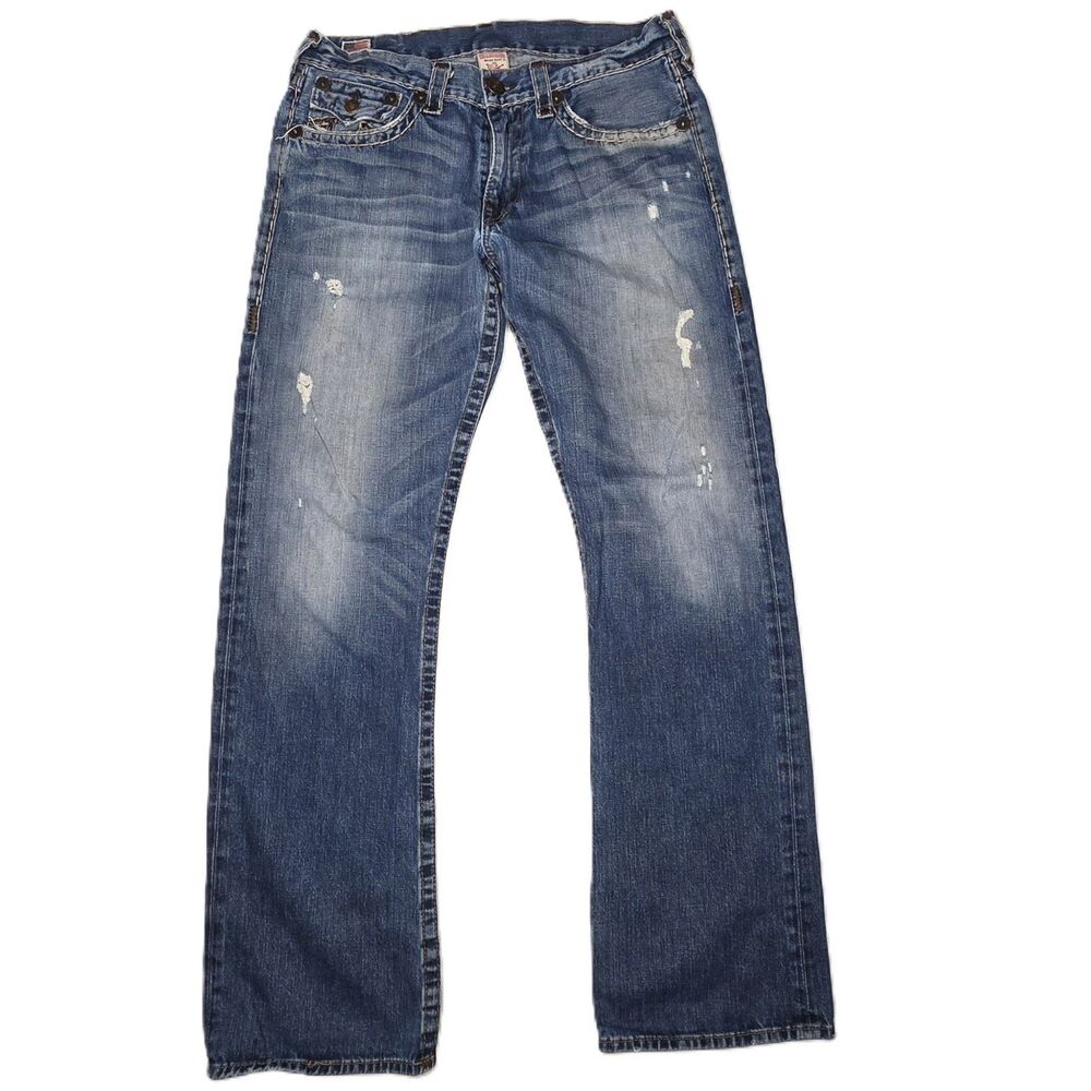 True Religion Mens Ricky Super T Straight Leg Jeans 36x34 Distressed Y2K Vintage